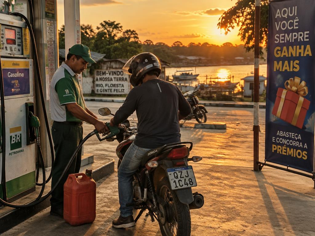 Motocicleta abastecendo em um posto de Tapauá